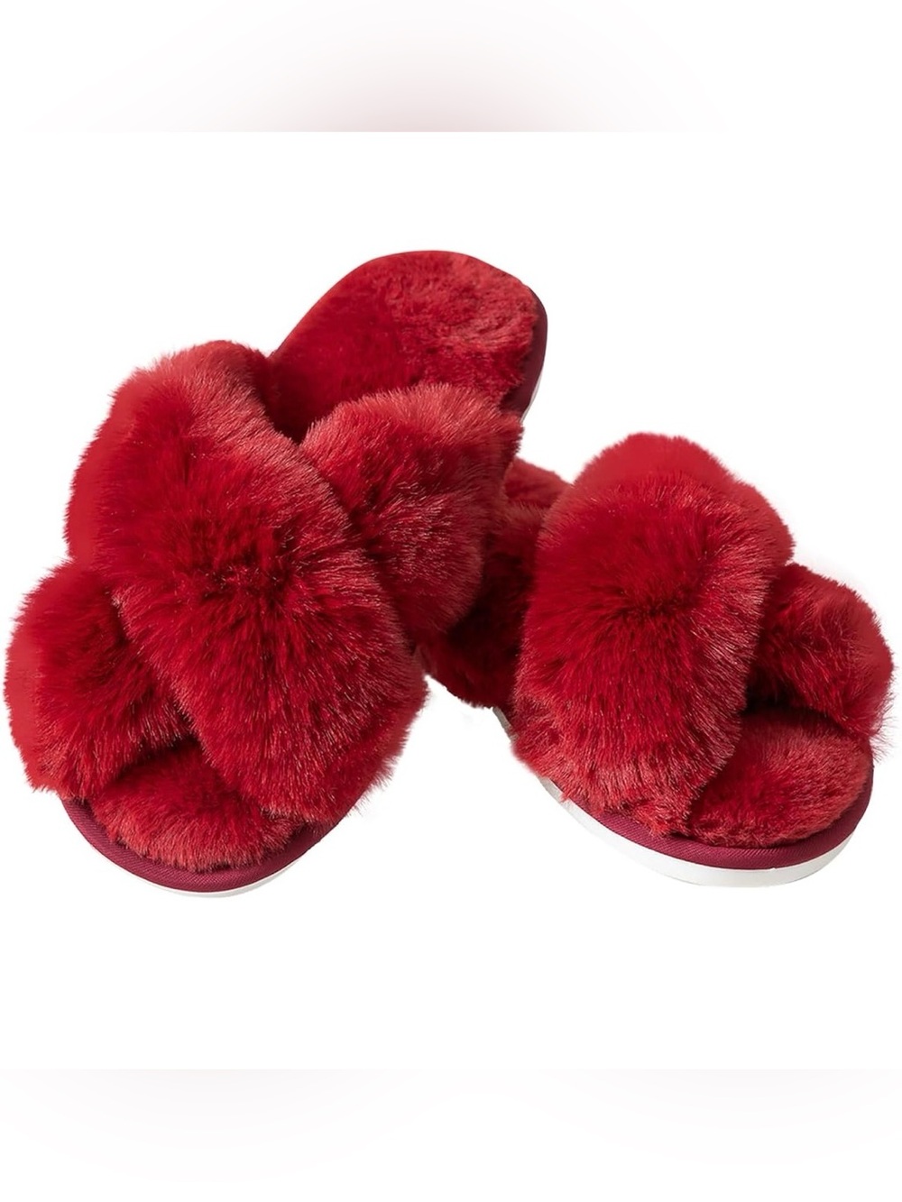 🐸Red Faux Fur Slide Slippers for Women